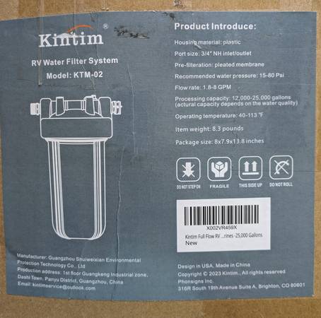 Photo Kintim RV water filter system KTM-02