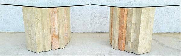 Photo 2) MCM MAITLAND SMITH 2 Tone Tessellated Stone Brass Side End Tables $1,195
