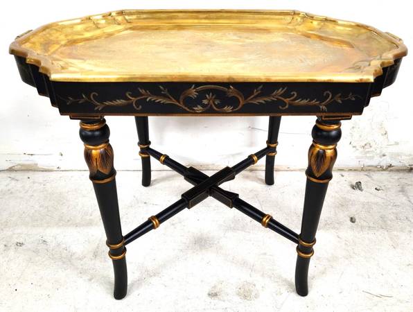 Photo Brass Tray Table Vintage Regency Chinoiserie Asian $1,795