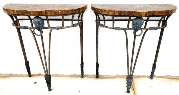 Photo French Console Tables Bronze Tessellated Marble MAITLAND SMITH -Pair $2,695