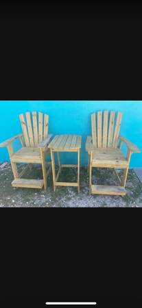 Photo Hand built Tall Adirondack Chairs and Table $100