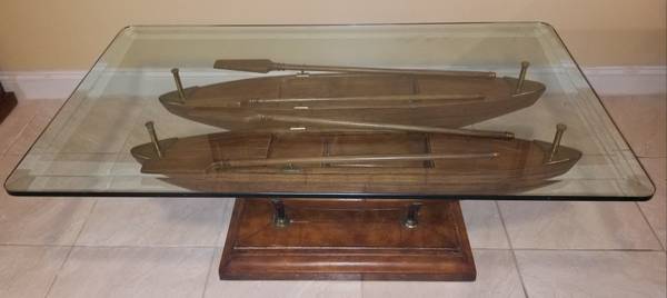 Photo Hand-carved Wooden Boat Glass Table $1,100