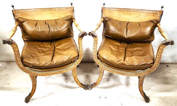 Hollywood Regency Leather  Cleopatra  Armchairs by FERGUSSON COPELAN $2,695