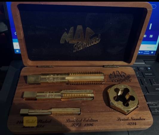 Photo Mac Tools Limited Edition 24K Gold Plated Tap  Die Drill Set STD 1996 $100
