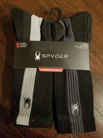Photo Socks Spyder 5 Pack Crew Mens Size 6-12 Black  White 3 Packs NEW $50