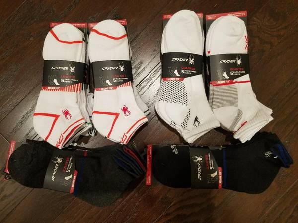 Photo Socks Spyder 5 Pack Lowcut Size 6-12 Black  White 3 Packs NEW $50