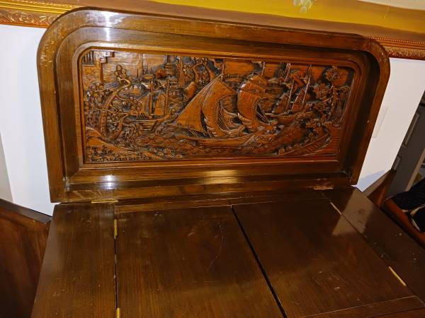 Photo Teak wood hand carved $3000 value George Zee Dry bar cabinet oriental $550