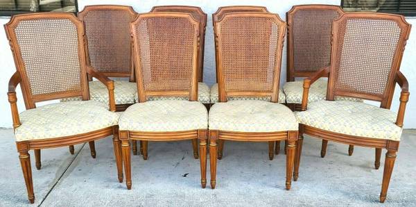Photo Vintage HENREDON Italian Style Cane Back Dining Chairs - Set of 8 $2,245