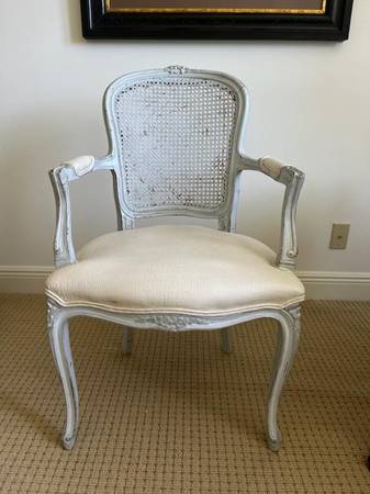 Photo Worker back antique office chair with arms gray painted $75