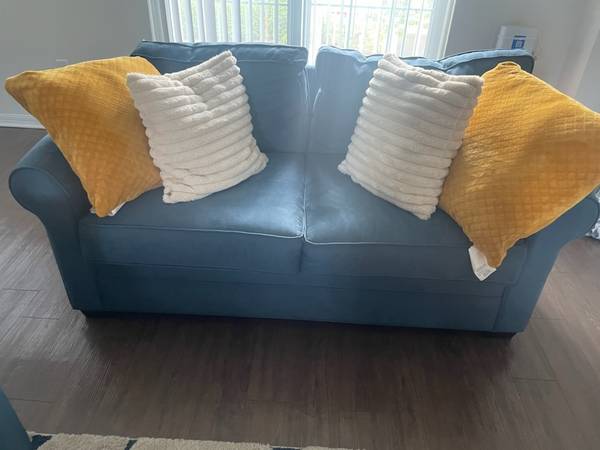 2 SEAT BLUE SUEDE COUCH  $350