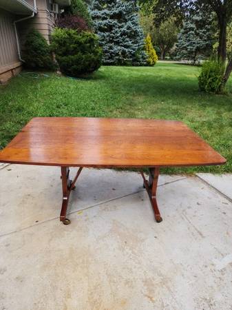 Photo 1950s Walnut Hi-Lo B. Hoppe Drop Leaf Convertible Table $1,800
