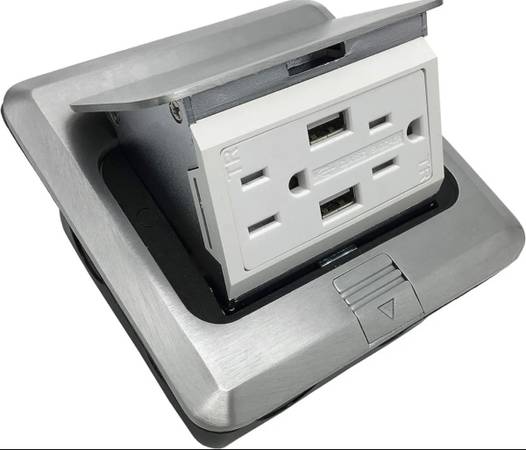 Photo Leader Pneumatic 15A Pop Up Receptacle Floor Outlet with 2 USB Charging Ports $40