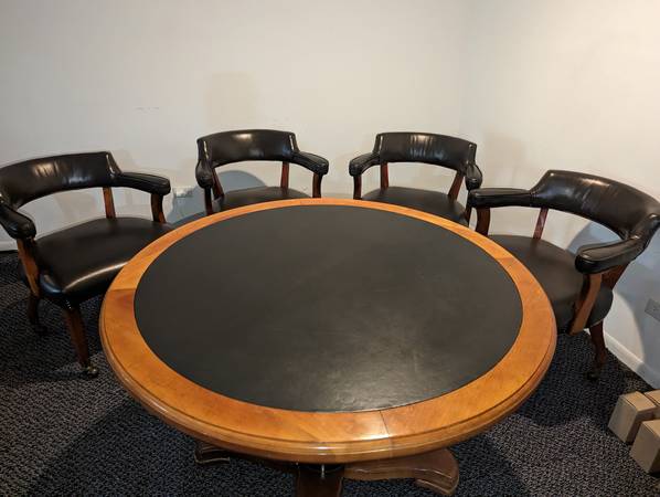 Photo Mahogony  Leather Table and Chairs (Office, Games, Poker) $400