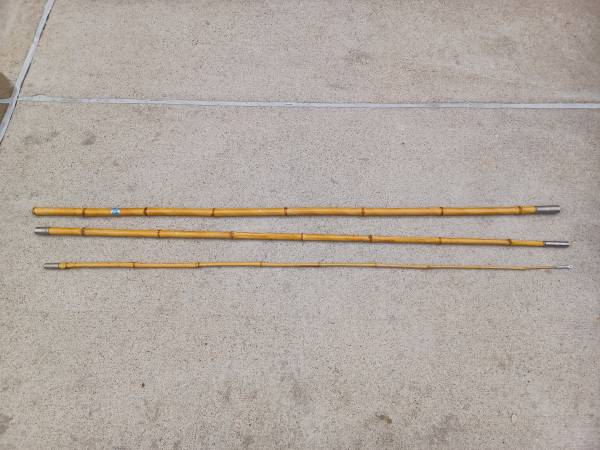 Photo Mid-Century Norton 3 Piece Bamboo Cane Fishing Pole 13 6-14 Long $55