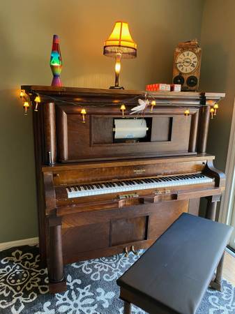 Photo 1920s Player Piano Plus Antique Cabinet and 100 Rolls $2,600