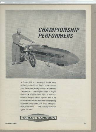 Photo 1965 Harley-Davidson Sprint Streamliner Motorcycle Original Racing Ad $15