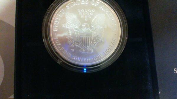 Photo 2008 W BURNISHED AMERICAN SILVER EAGLE DOLLAR WITH REVERSE OF 2007 $450