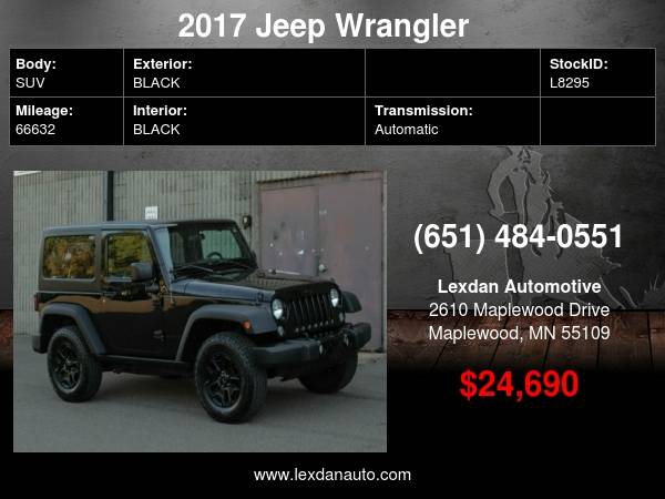 Photo 2017 Jeep Wrangler WILLYS WHEELER EDITION w 3 PIECE FREEDOM HARD TOP $24,690