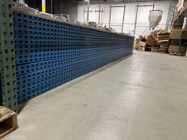 Photo 20 ft tall 3x3 BLUE Teardrop Pallet Racking  Racks Uprights- Used $200