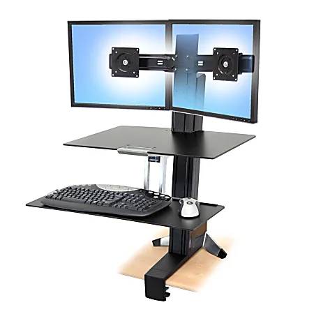 Photo Ergotron WorkFit-S Standing Desk with Two Dell P2419H Monitors $250
