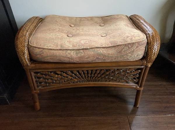 Photo FANCY BAMBOO FOOT STOOL WITH CUSHION $35