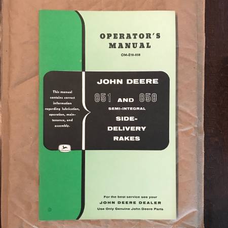 Photo John Deere 851 and 858 Semi-Integral Side-Delivery Rakes manual $5