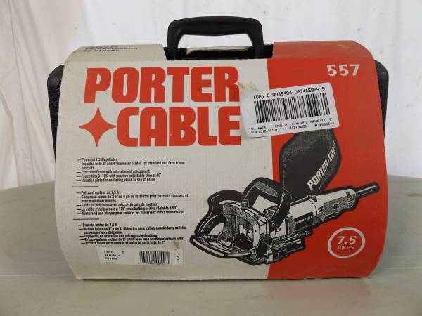 Photo Porter Cable 557 Biscuit Deluxe Plate Joiner Kit 10000 RPM 120V 7.5 A. $200