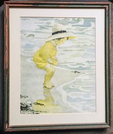 Toddler by the Sea Print-Jessie Wilcox Smith Lithograph Print Framed $50