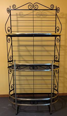 Photo Vintage Black Wrought Iron  Brass French-style Bakers Rack $600
