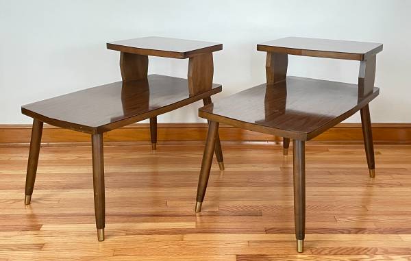 Photo Vintage Mid Century Modern MCM Side Tables Wood Legs and Laminate tops $300