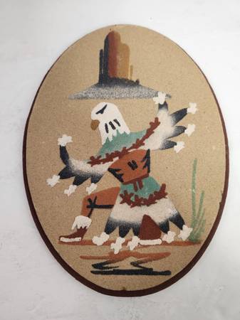Photo Vintage Native American Indian Sand Eagle Dancer Painting on Wood Arno $40