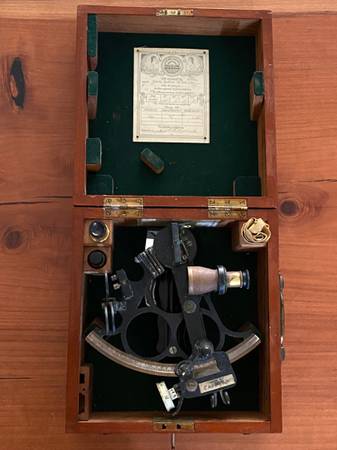 Photo 1943 Hughes Sons sextant in mahogany box with key $1,200