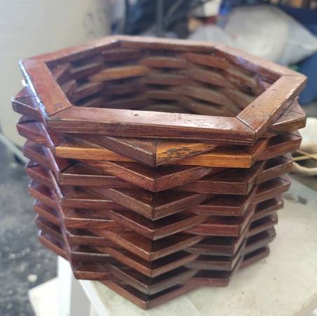 Photo mid century stacked wood geometric planter basket house plant flower $24