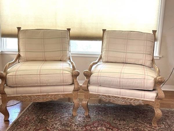 Photo Marge Carson Designer Accent Lounge Chairs With Decorative Wood $1,000