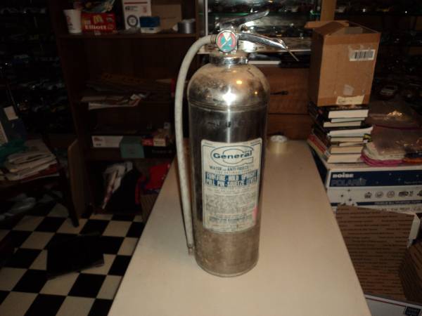Photo MAN CAVE 1961 GENERAL STAINLESS STEEL FIRE EXTINGUISHER $75