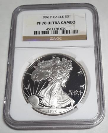 Photo 1996 Silver Eagle Proof NGC Graded PF70 $470