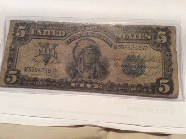 Photo 1899 $5 Dollar Large Size Silver Certificate Indian Chief $550