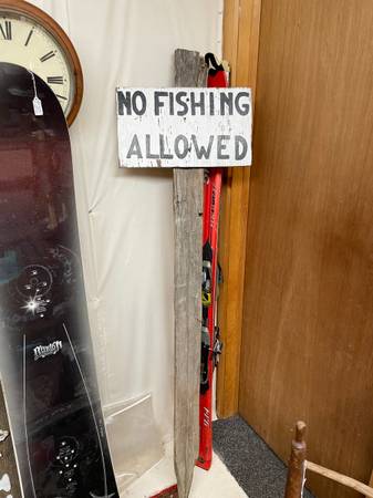 Photo Old NO Fishing Allowed hand painted Sign on Post $45