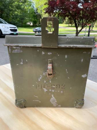 Photo Vintage Military Ammunition Metal box Cannister $20