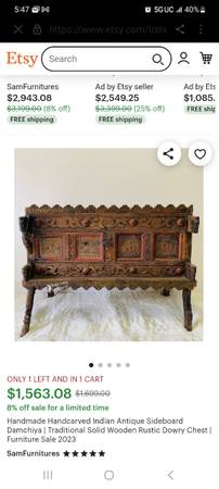 Photo Handmade handcraved Indian antique sideboard damchiya $700
