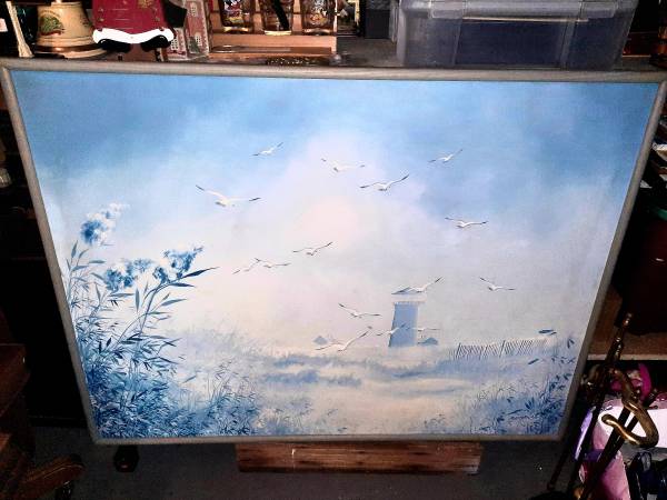 Photo Huge Blue Lighthouse Birds Sky Ocean Art Home Wall Decor 49.5x18.5 $55