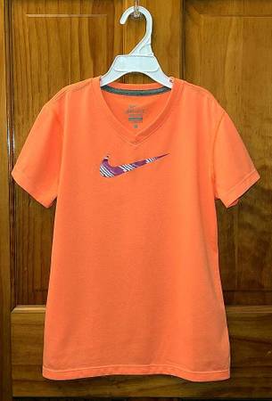Nike Girls Dri Fit Logo Orange Pink T Shirt Large $12