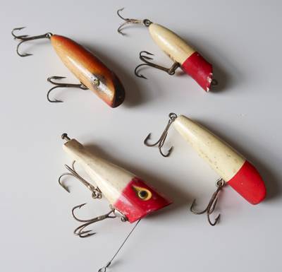 Old wooden Fishing Lures. $48