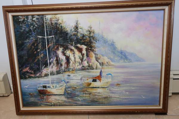 Seascape with Sailboats Oil Painting $30