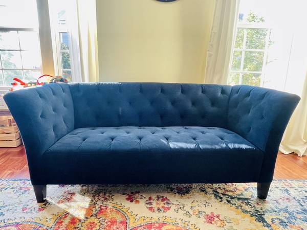 Photo Tufted Navy Blue Couch $150