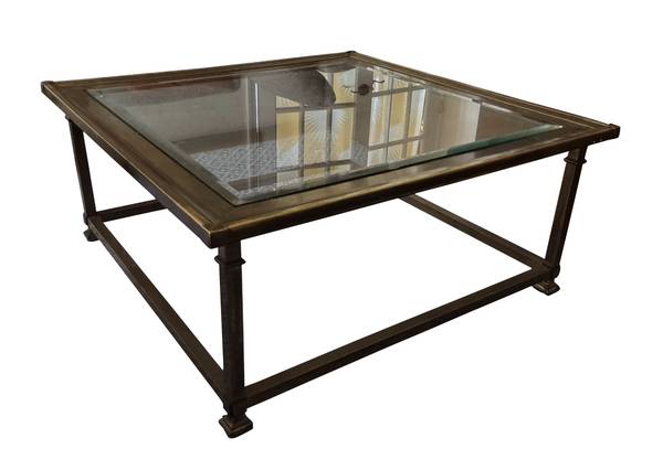 Photo 1970s Square Brass  Glass Cocktail Mastercraft Table $2,000