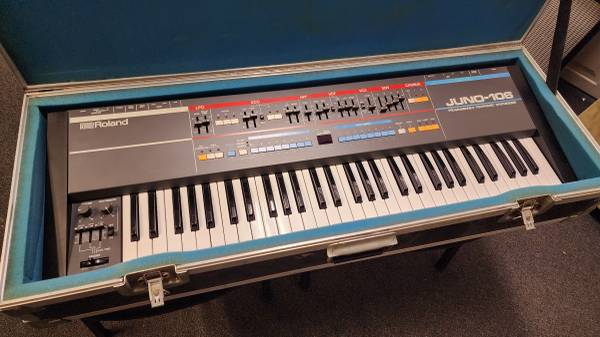 Photo 1984 Roland Juno-106 with Calzone Case - Mint $1,700