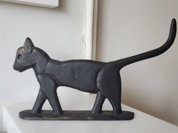 Photo Antique Cast Iron Flat Black Cat BootScrape Doorstop $200