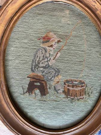 Photo Antique Framed Needlepoint - Boy Fishing $30