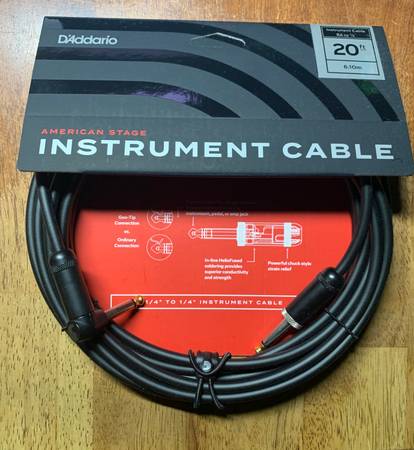 Daddario American Stage Instrument Cable 20 ft. Lifetime Warranty NEW $45